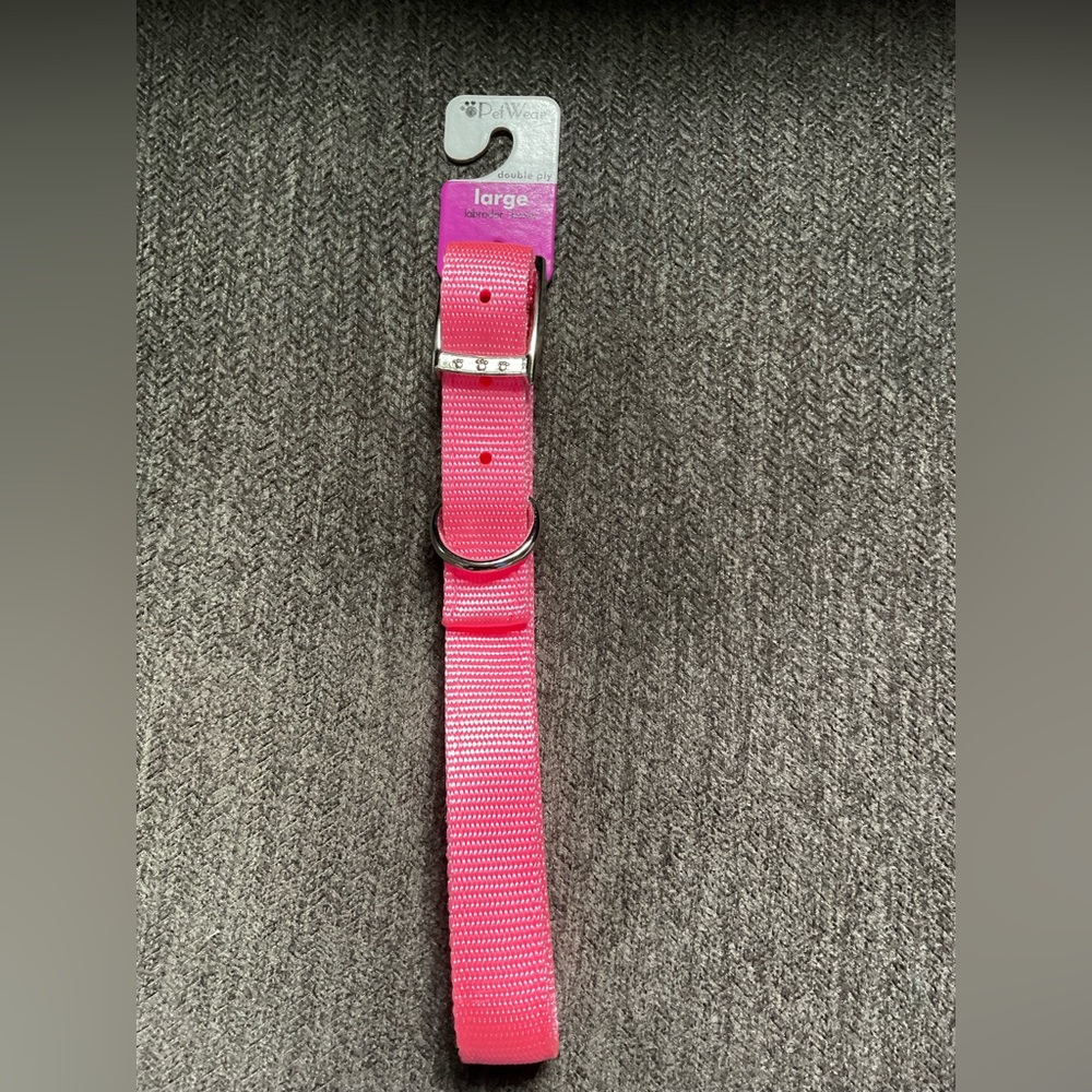 Dog collar large double ply sturdy fabric metal buckle closure with D-ring pink